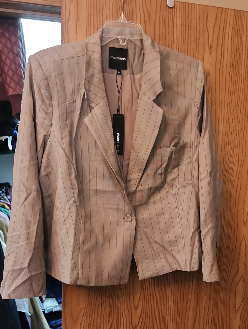 Fashion Nova Taupe Pinstripe Blazer